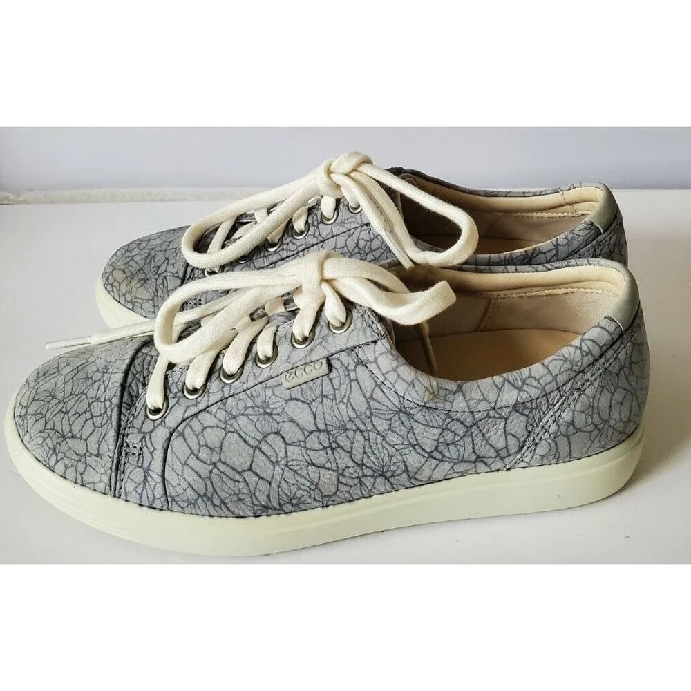 ECCO Soft 7 Sneakers in Warm Grey Cement Print Cow Nubuck US Women’s Size 7